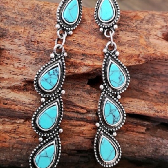 NWB! 925 Sterling Silver real turquoise earrings - Picture 7 of 8
